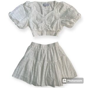 Chicwish white crop top and skirt set Sz S